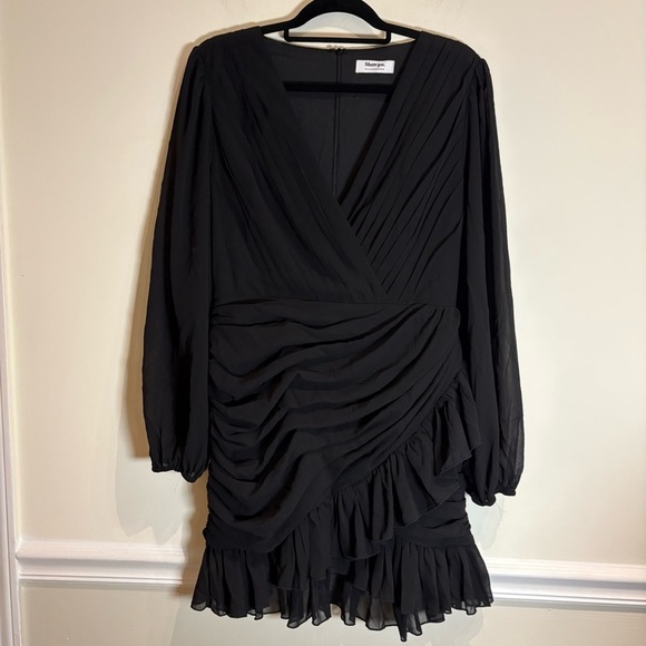 SHOWPO Can I Be Your Honey Mini Dress Black Size 10 Ruched Chiffon - Picture 4 of 8
